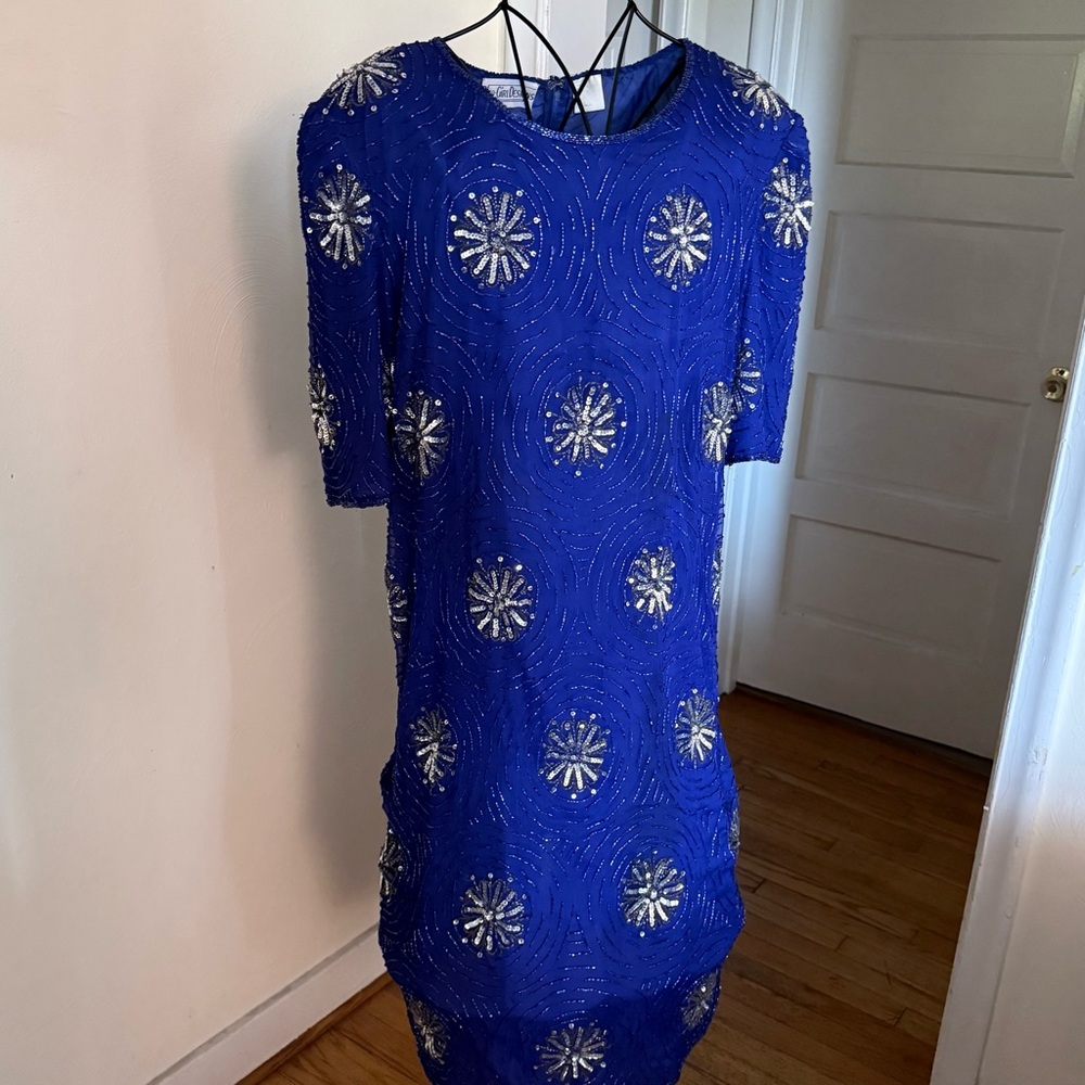 Elegant Blue Embellished Dress